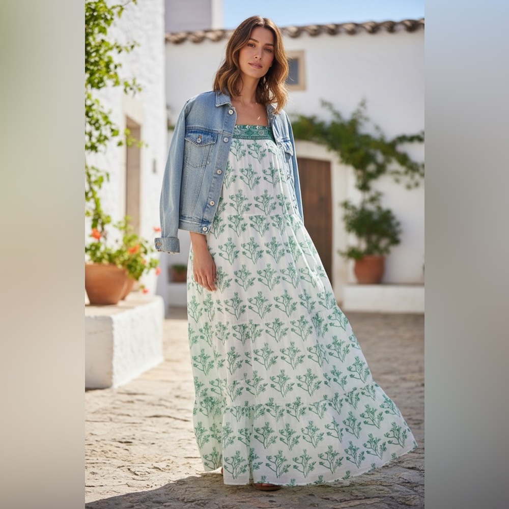 NWT Ro's Garden By Anthropologie Natasha Hand Painted Floral Print Tiered Maxi - Picture 4 of 9